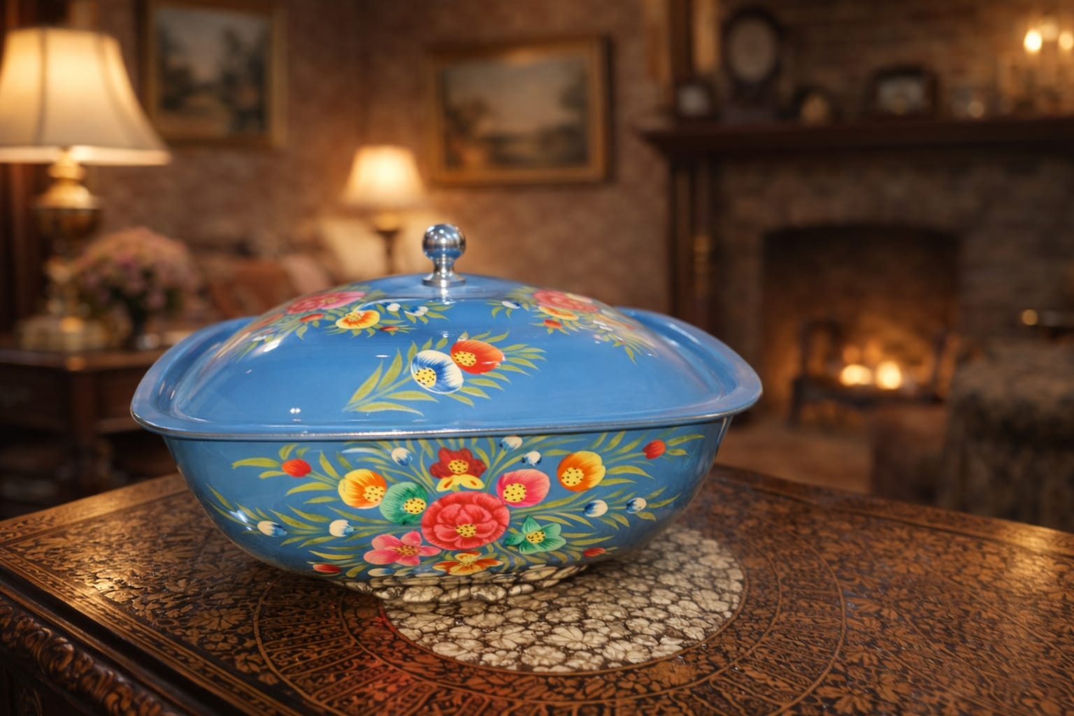 Big Hand Painted bowls, Breakfast bowls, Stainless Steel bowl for Ice cream , Steel Fruit Bowl , Hand Painted Enamel Bowls-Handcrafted 20.5cm